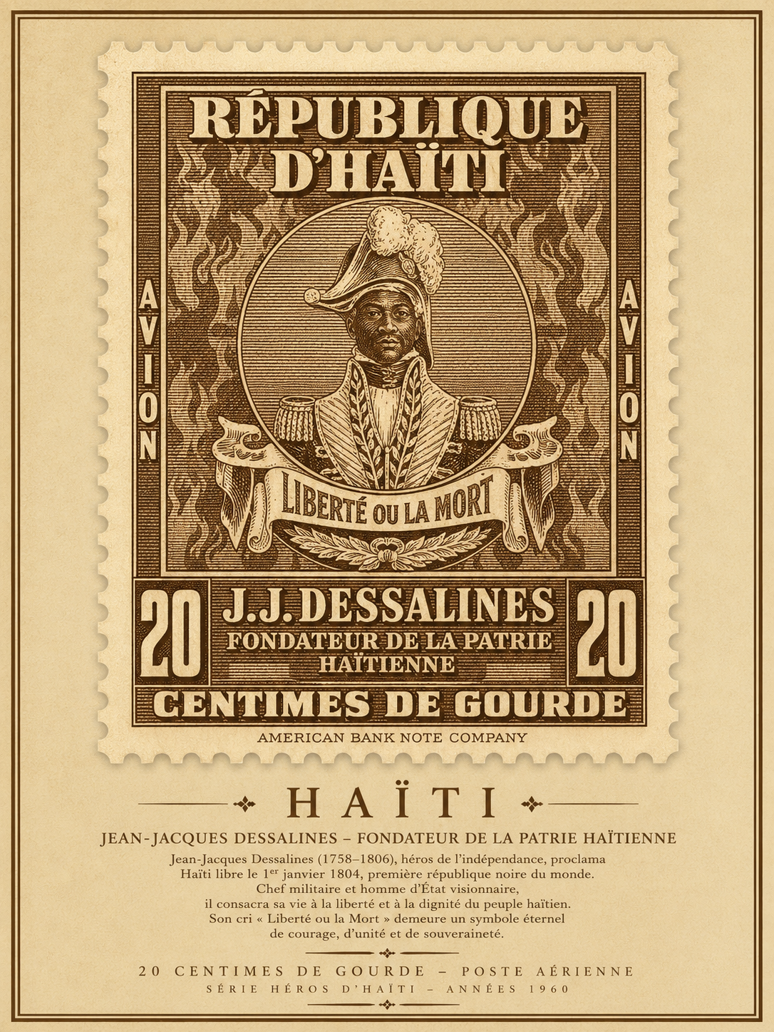 Maison Hibiscus | Affiche Vintage – Jean-Jacques Dessalines (marron)
