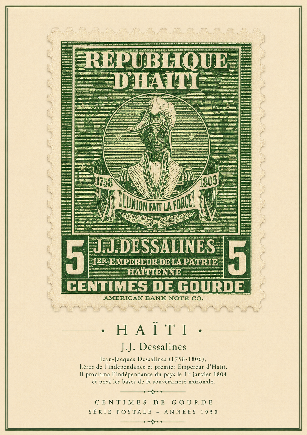 Maison Hibiscus | Affiche Vintage – Jean-Jacques Dessalines (vert)